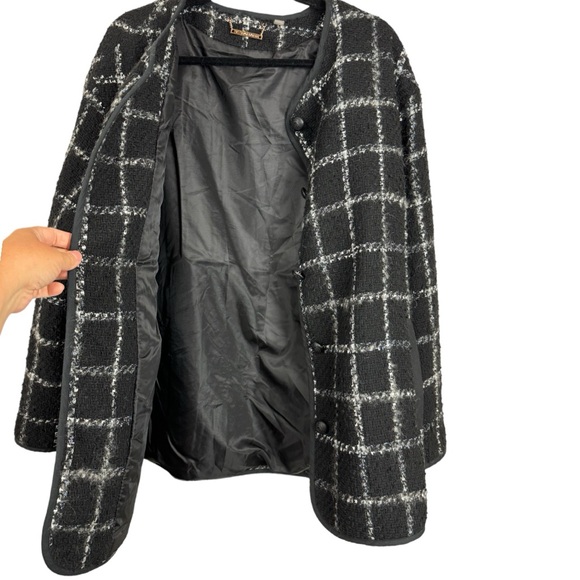 T Tahari Womens 14 Tweed Black Checkered Wool Blend Long - Picture 2 of 7